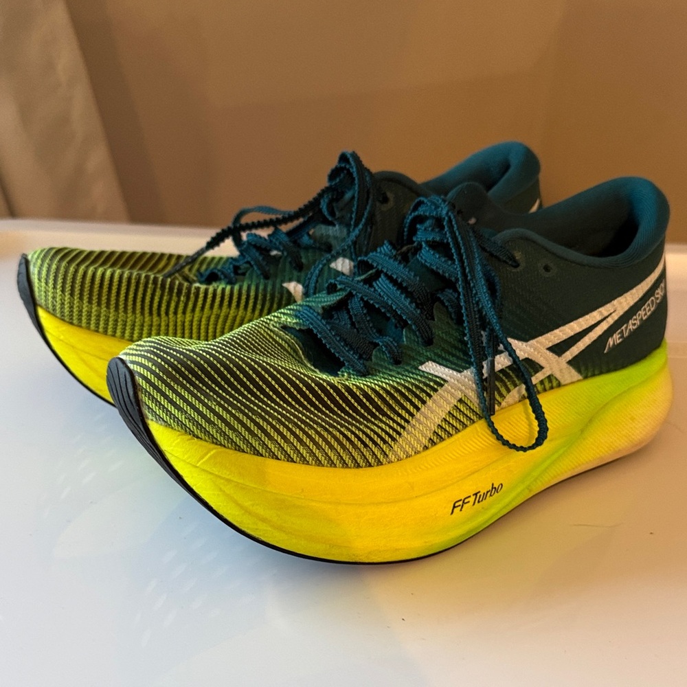 Asics Metaspeed Sky in Teal and Neon Yellow
